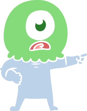 Düz renkli çizgi film Tepegöz uzaylı uzay adamını bir insan tarafından çizildi.