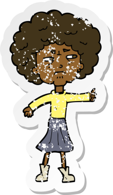 Bir insan tarafından çizilmiş, yaşlı bir kadının rahatsız ettiği karikatürün gerilimli yapıştırması.