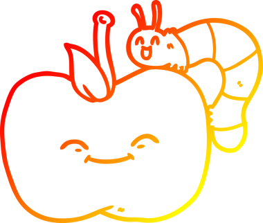 Bir insan tarafından çizilen elma ve böceğin sıcak çizgi çizimi