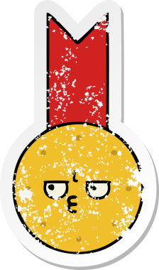 Bir insan tarafından çizilmiş şirin bir altın madalyanın sıkıntılı çıkartması.