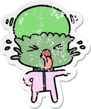 Bir insan tarafından çizilmiş garip bir uzaylı çizgi filminin sıkıntılı çıkartması.