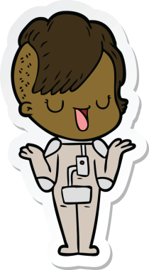 Hipster saç kesimi bir insan tarafından çizilmiş şirin bir çizgi film kızına ait etiket.