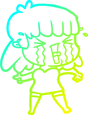 Bir insan tarafından çizilmiş göz yaşları içinde bir çizgi film kadını çizimi.