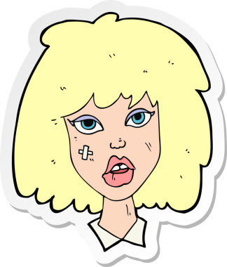 Bir insan tarafından çizilmiş yüzü morarmış bir karikatür kadının çıkartması.