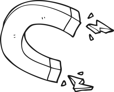 Bir insan tarafından çizilmiş siyah beyaz karikatür mıknatısı