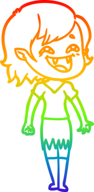 Gökkuşağı gradyan çizgi çizimi Bir insan tarafından çizilmiş gülen vampir kız çizgi filmi