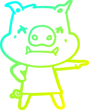 Bir insan tarafından çizilmiş, kızgın, çizgi film karakteri bir domuzun soğuk çizgi çizimi.