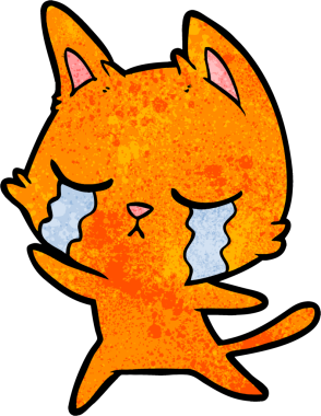 Bir insan tarafından çizilmiş ağlayan çizgi film kedisi.