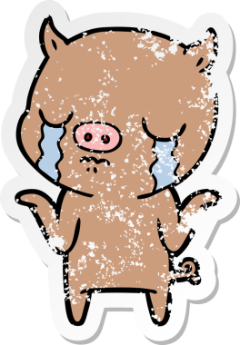 Bir insan tarafından çizilmiş ağlayan bir domuzun sıkıntılı çıkartması.