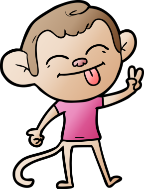 komik çizgi film maymunu bir insan tarafından barış işareti çiziyor.