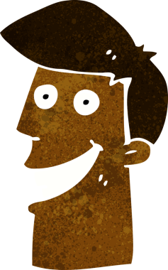 Bir insan tarafından çizilmiş sırıtan bir çizgi film adamı.