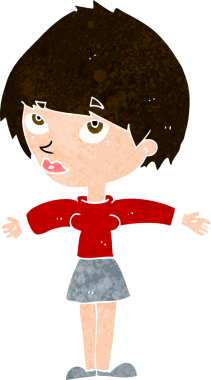 Bir insan tarafından çizilmiş açık kollu çizgi film kadını.