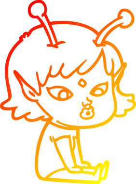 Bir insan tarafından çizilmiş güzel bir uzaylı kız çizgi çizimi.