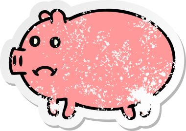 Bir insan tarafından çizilmiş şirin bir domuzun sıkıntılı çıkartması.