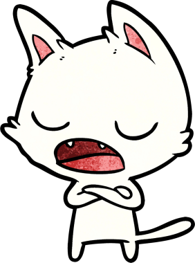 Bir insan tarafından çizilmiş konuşan kedi çizgi filmi.