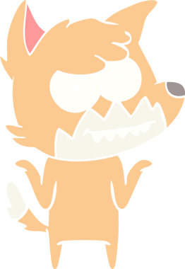 Bir insan tarafından çizilmiş düz renk çizgi film çizimi sırıtan tilki