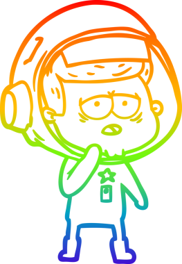 Gökkuşağı gradyan çizgi çizimi bir insan tarafından çizilmiş yorgun astronot