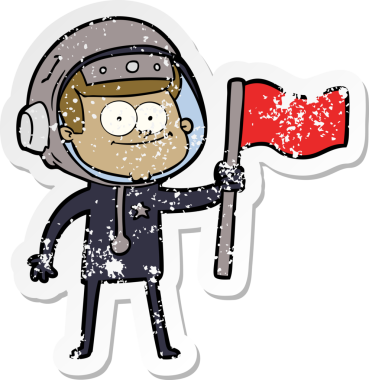 Bir insan tarafından çizilmiş mutlu bir astronot karikatürü.