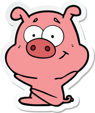 Bir insan tarafından çizilmiş mutlu çizgi film domuzu çıkartması.