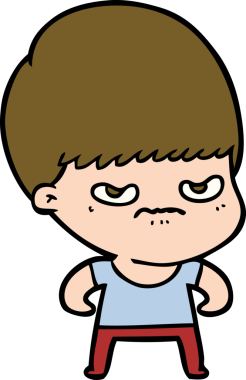 Bir insan tarafından çizilmiş sinirli çizgi film çocuğu.