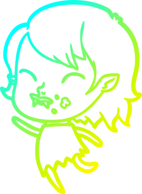 Bir insan tarafından çizilmiş yanağında kan olan vampir bir kızın çizdiği soğuk çizgi.