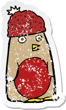 Bir insan tarafından çizilmiş şapkalı robin çizgi filminin gerilimli yapıştırması.