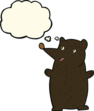 Bir insan tarafından çizilmiş düşünce baloncuğu olan komik çizgi film kara ayı.