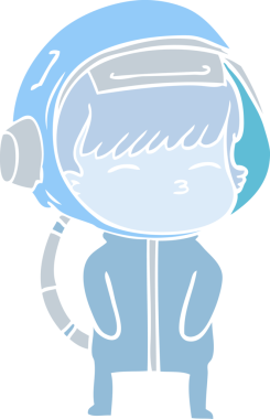 Düz renkli çizgi film meraklısı astronot bir insan tarafından çizilmiş.