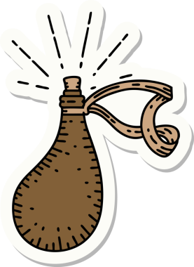 Dövme stili eski deri su şişesi bir insan tarafından çizilmiş.