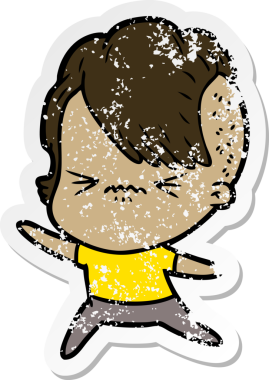 Bir insan tarafından çizilmiş sinirli bir hippi kızın sıkıntılı çıkartması.