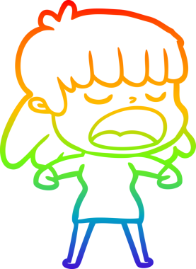 Gökkuşağı gradyan çizgi çizimi Bir insan tarafından yüksek sesle çizilen bir kadın karikatürü