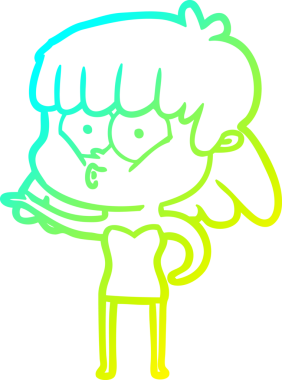 Bir insan tarafından çizilen ıslık çalan bir kızın soğuk gradyan çizgisi.