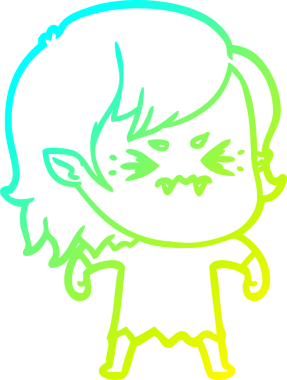 Bir insan tarafından çizilmiş, soğuk gradyan çizgi film karakteri bir vampir kız.