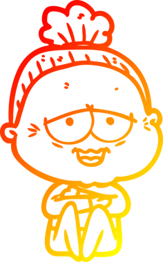 Bir insan tarafından çizilmiş mutlu, yaşlı bir kadının sıcak çizgi çizimi.