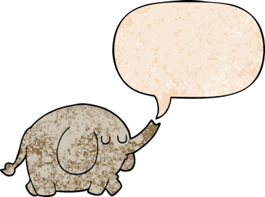 bir insan tarafından çizilmiş eski moda konuşma baloncuklu çizgi film fili.