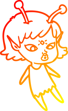 Bir insan tarafından çizilmiş güzel bir uzaylı kız çizgi çizimi.