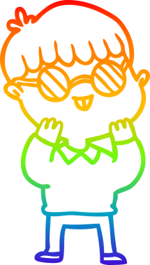 Bir insan tarafından çizilmiş gözlük takan çizgi film çocuğu çizimi.