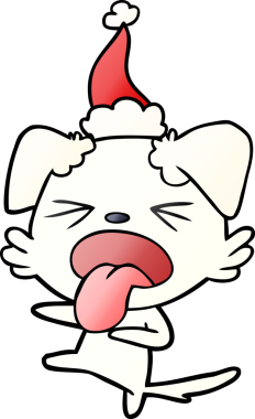 Bir insanın çizdiği Noel Baba şapkası takan tiksinmiş bir köpeğin el çizimi karikatürü.