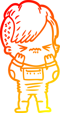 Bir insan tarafından çizilmiş uzay giysisi giymiş kızgın bir hipster kızın çizgi çizimi.