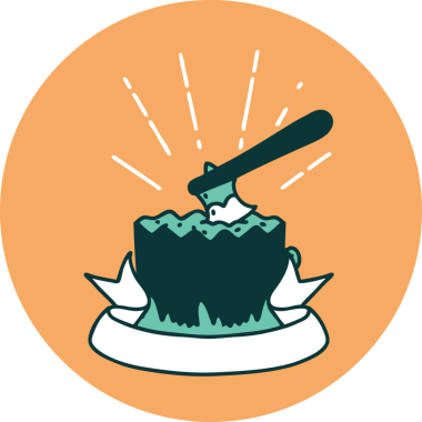 Bir insan tarafından çizilmiş ağaç kütüğündeki dövme stili baltanın simgesi