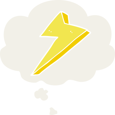 Düşünce baloncuklu karikatür yıldırımı bir insan tarafından çizilmiş.