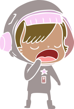 Düz renkli çizgi film astronot kadın bir insan tarafından çizilmiş.