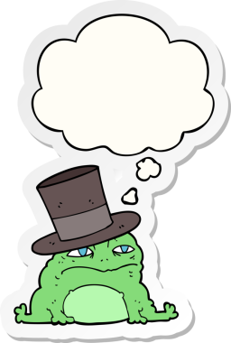 Düşünce baloncuklu çizgi film karakurbağası insan tarafından çizilmiş bir çıkartma.