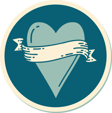 Bir insan tarafından çizilmiş geleneksel bir kalp ve bayrak stili dövme çıkartması.