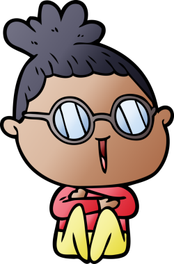 Bir insan tarafından çizilmiş gözlüklü bir karikatür kadın.