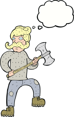 Bir insan tarafından çizilmiş baltalı çizgi film adamı.