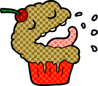 Bir insan tarafından çizilmiş komik bir kek.