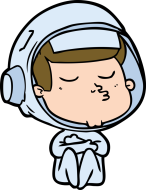 Bir insan tarafından çizilmiş kendine güvenen bir astronot çizgi filmi.