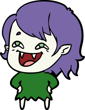 Bir insan tarafından çizilmiş gülen vampir kız çizgi filmi.