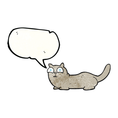 Bir insan tarafından çizilmiş serbest dokuma konuşma balonu çizgi film kedisi